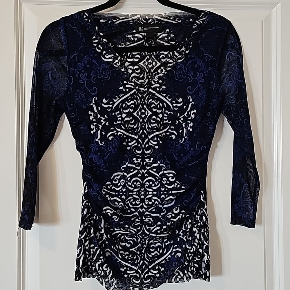 INC Side-Ruched 3/4 Sleeve Top - Picture 2 of 4